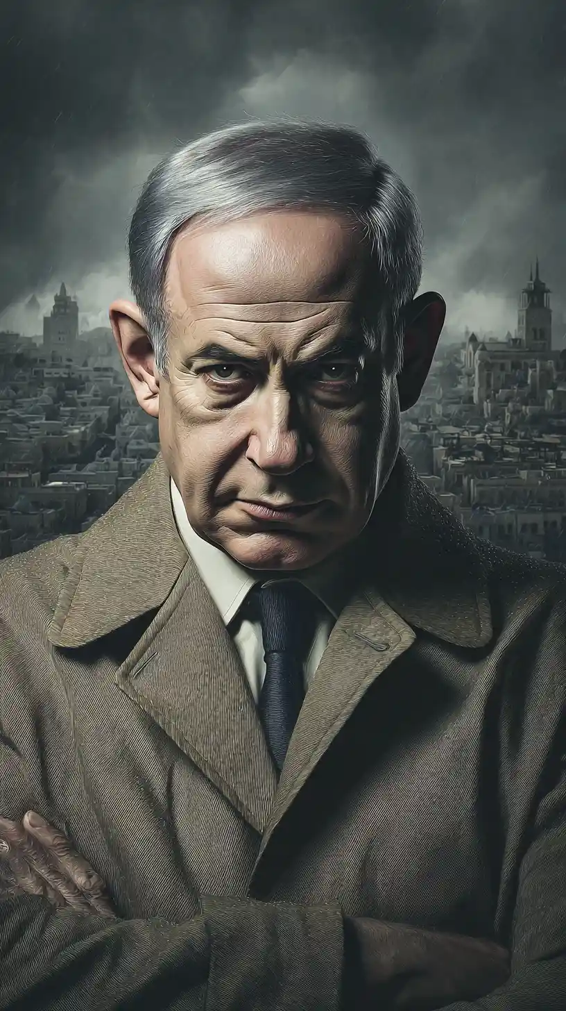 Creepy cinematic portrait of a man over a map