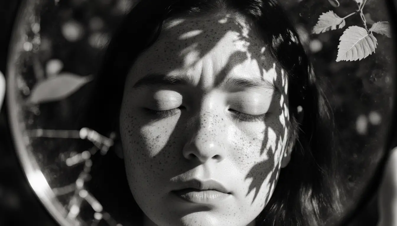Portrait en noir et blanc d’une femme dans un miroir fêlé