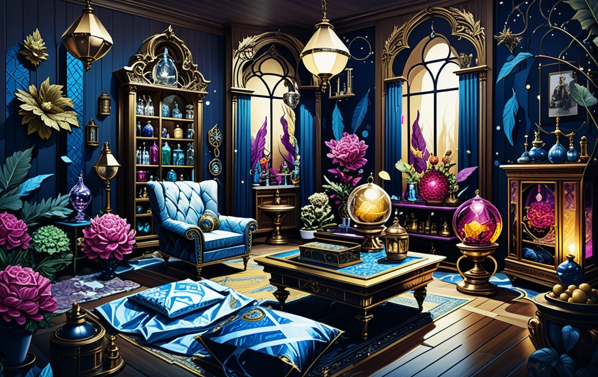 Casa del Mercante Fantasy a Due Piani Diorama 3D Interno