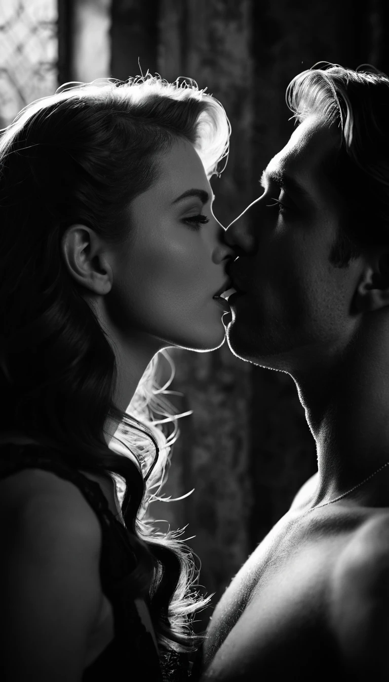 Intimate close up kiss in an ancient cinematic setting
