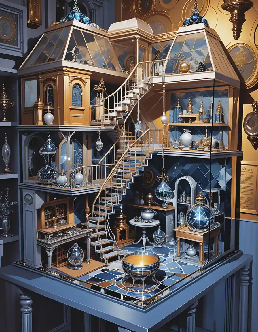 Fantasy-3D-Haus-Diorama mit freiliegenden Innenräumen