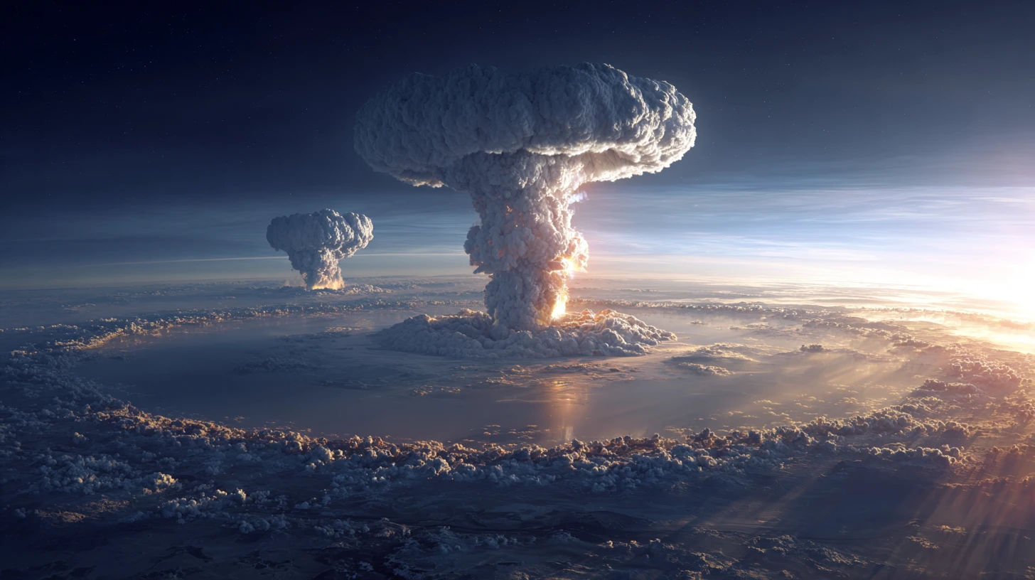 Alienígenas Observando uma Vista Panorâmica da Guerra Nuclear na Terra