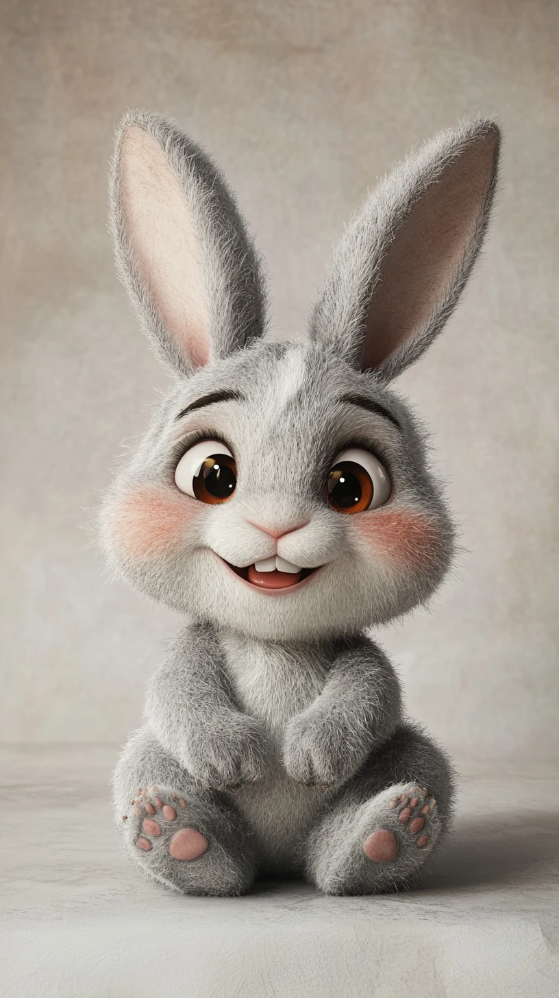 Cute baby rabbit with big eyes in 3D illustration