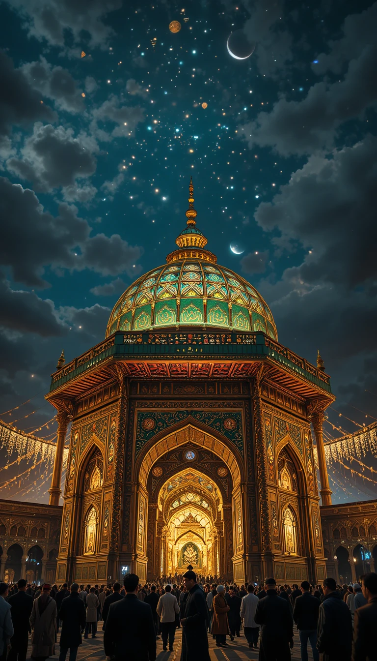 Majestic taziya monument glowing against a calm night sky