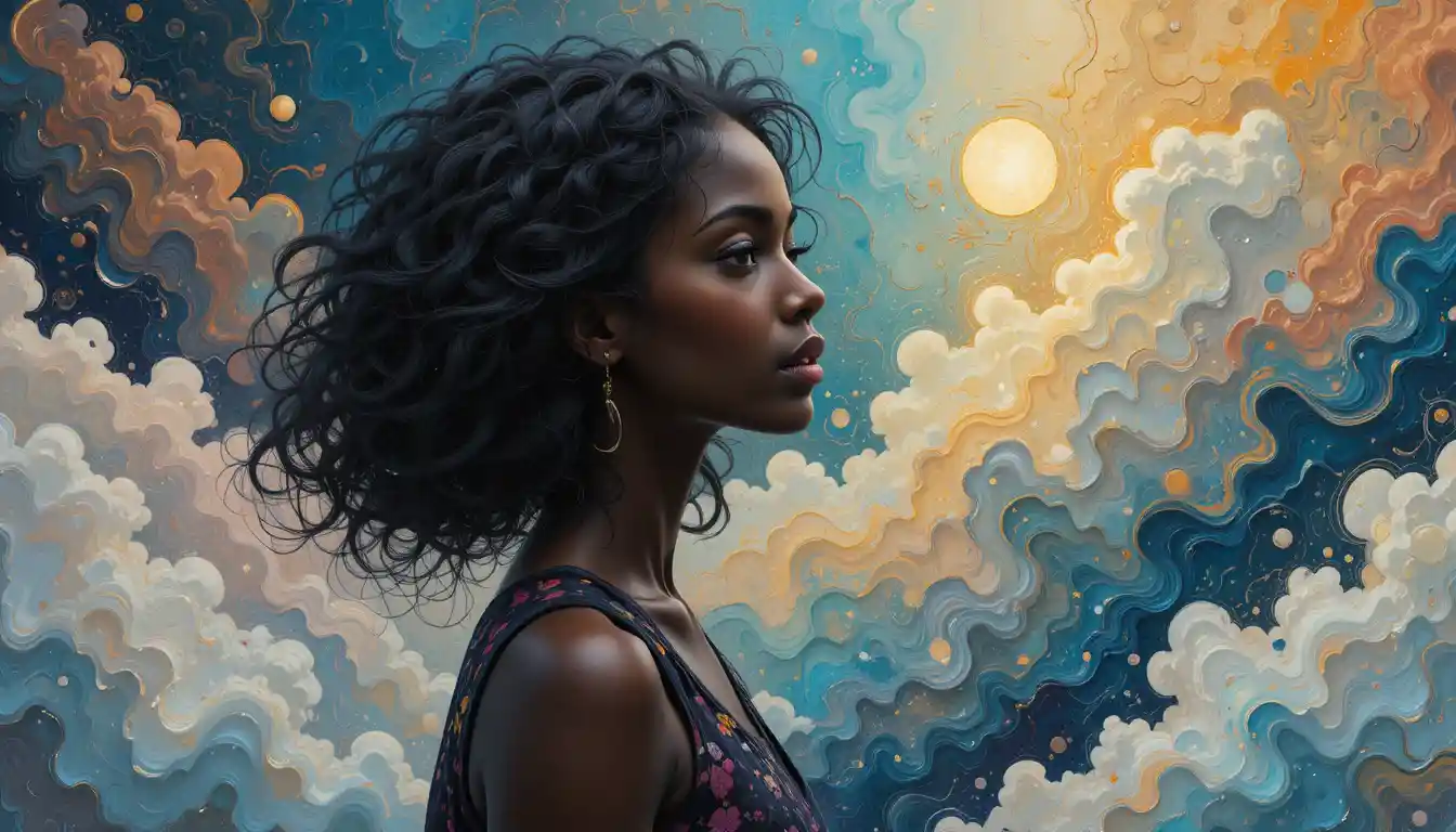 Ethereal Black Woman In A Heavenly Minimal Surreal Scene
