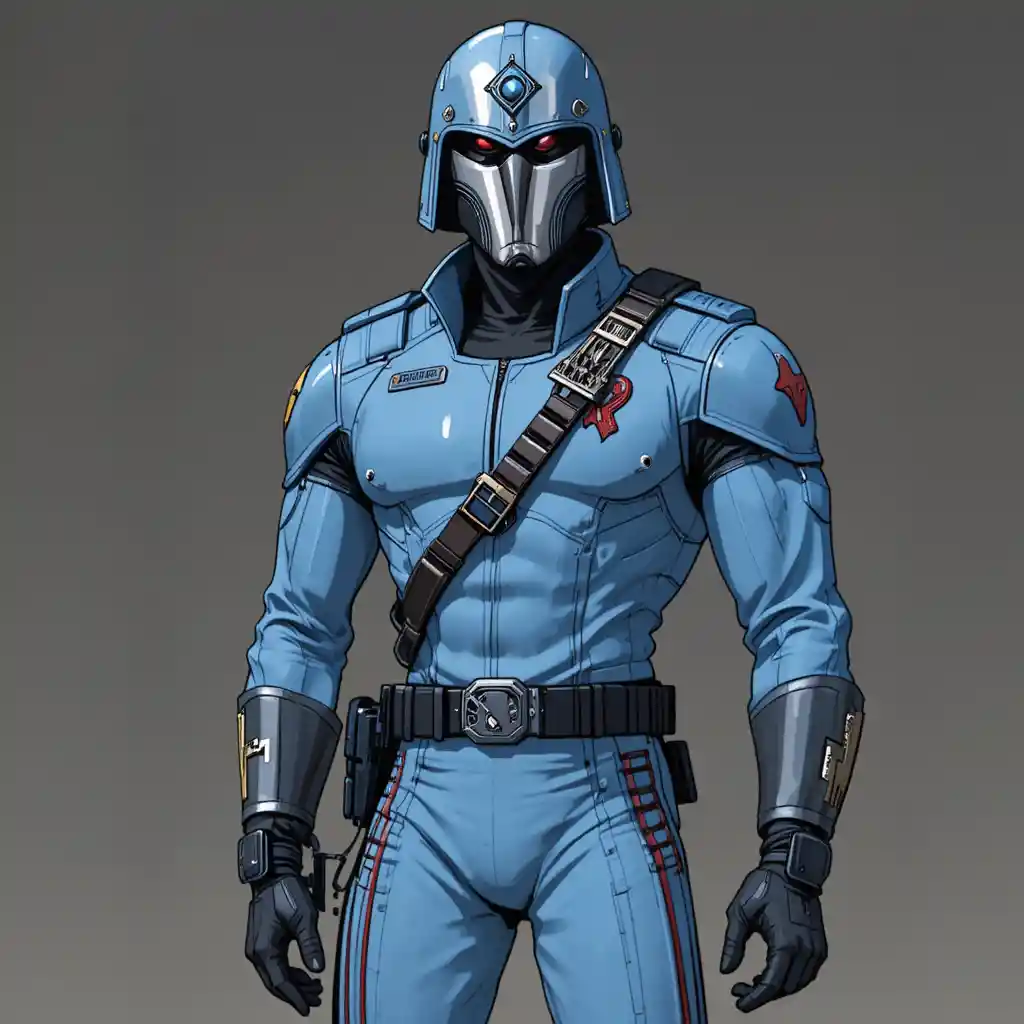 Anime military leader in blue helmet and uniform