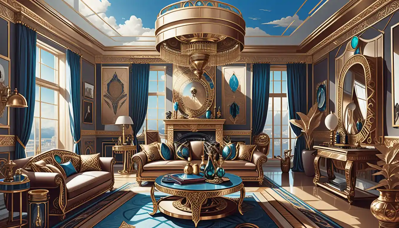 Intérieur de Manoir Dark Fantasy au Décor Éclectique et Opulent