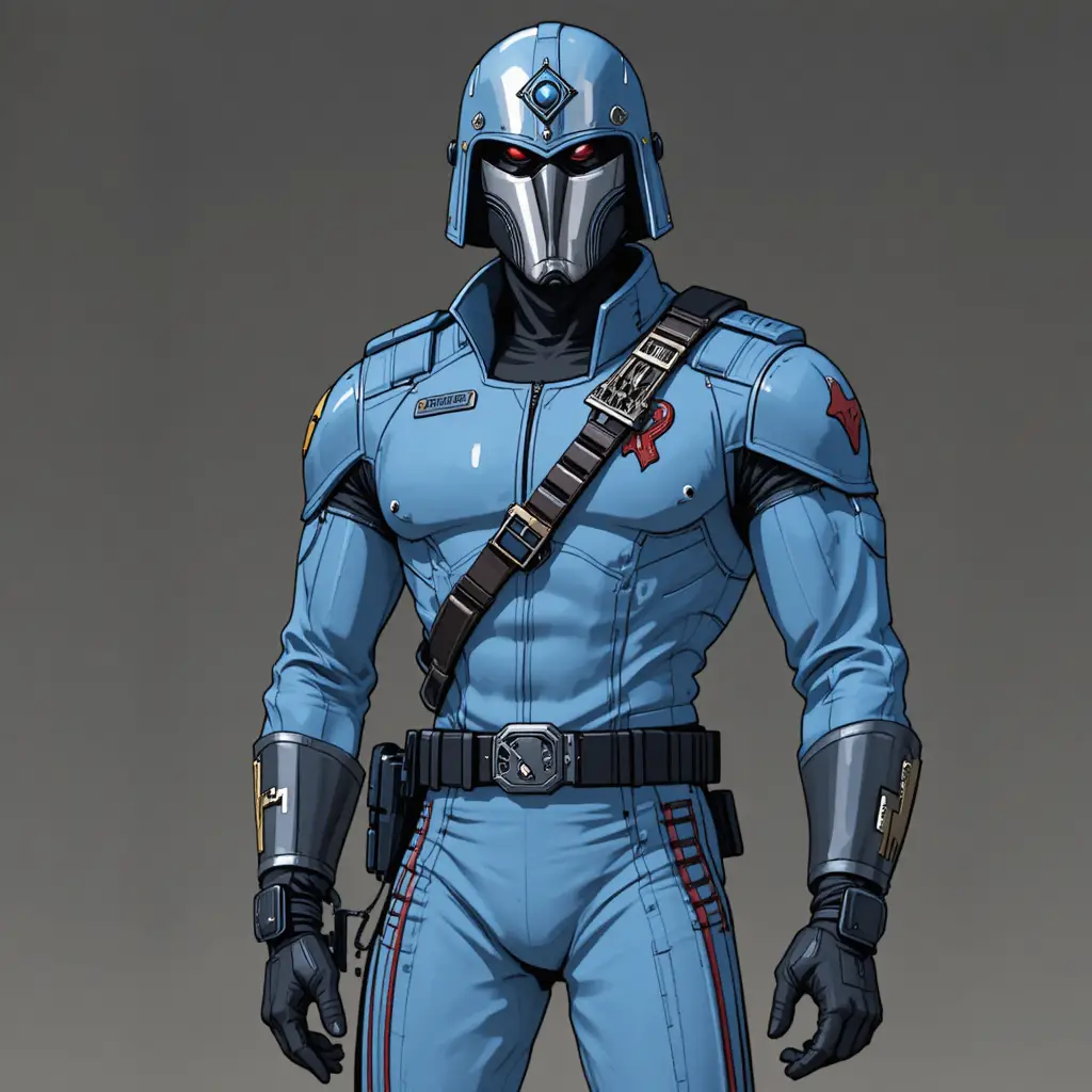 Anime-Militärführer mit blauem Helm und Uniform