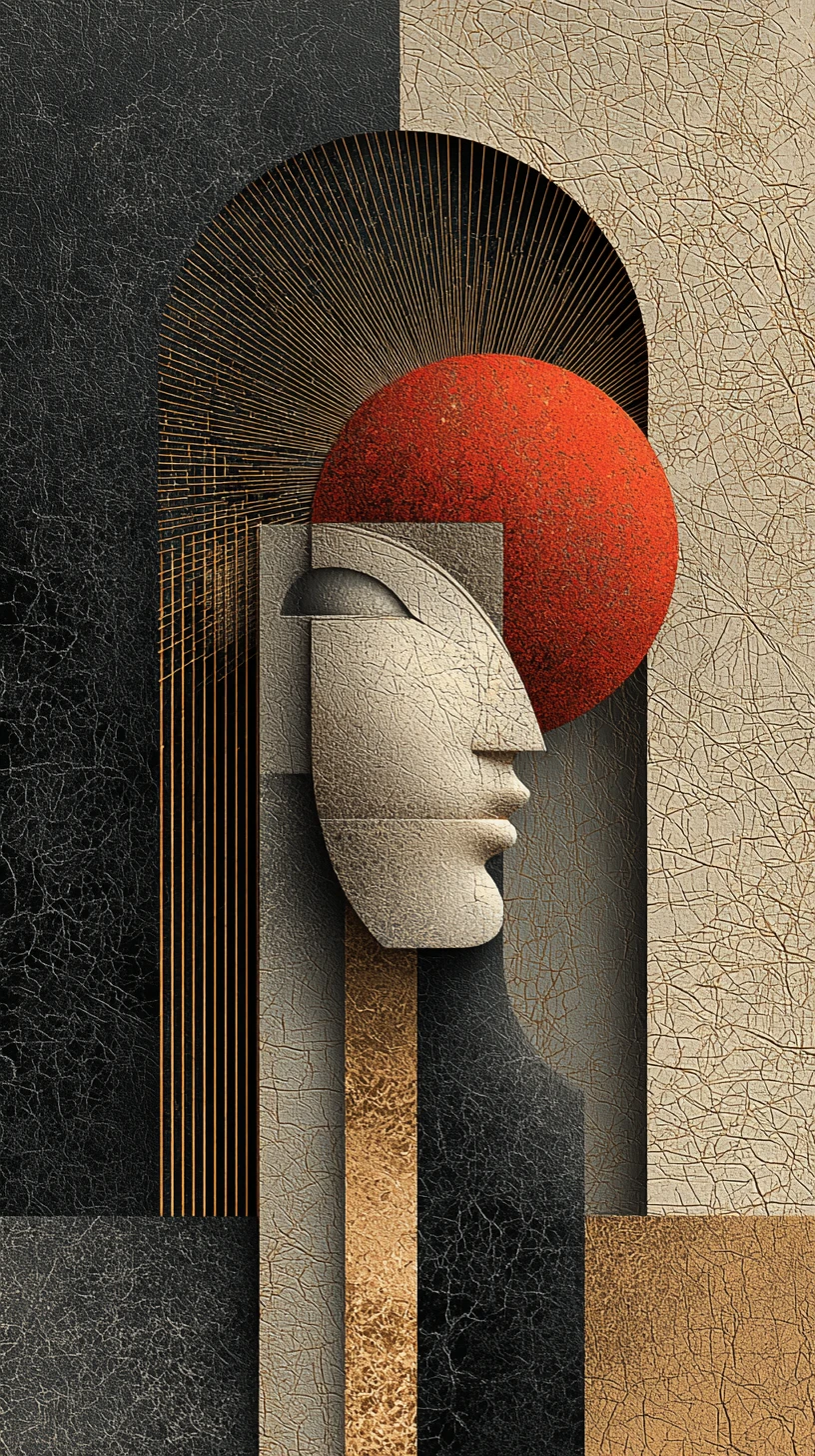 Abstract geometric face painting on split textured background