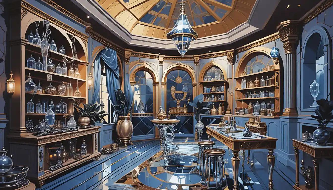 Diorama de Casa de Mercador Fantástica de Dois Andares em Corte Interior