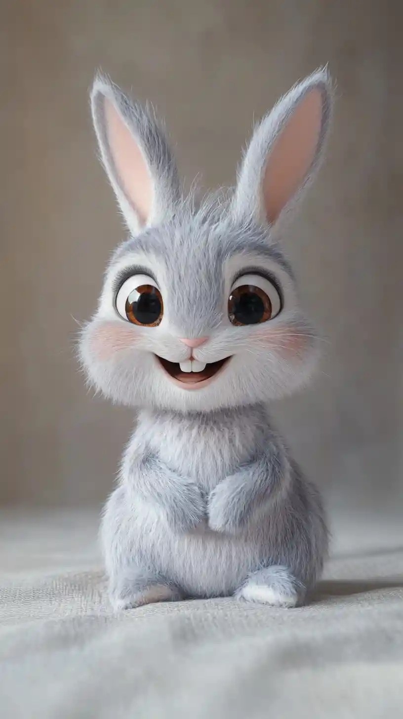 Personagem de coelhinho bebê fofo com sorriso alegre e olhos grandes