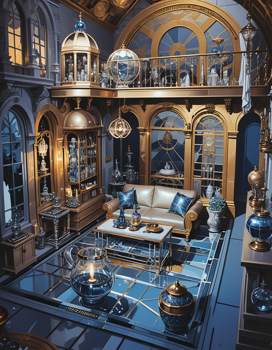Diorama de Casa de Mercader Fantástica de Dos Pisos en Corte Interior