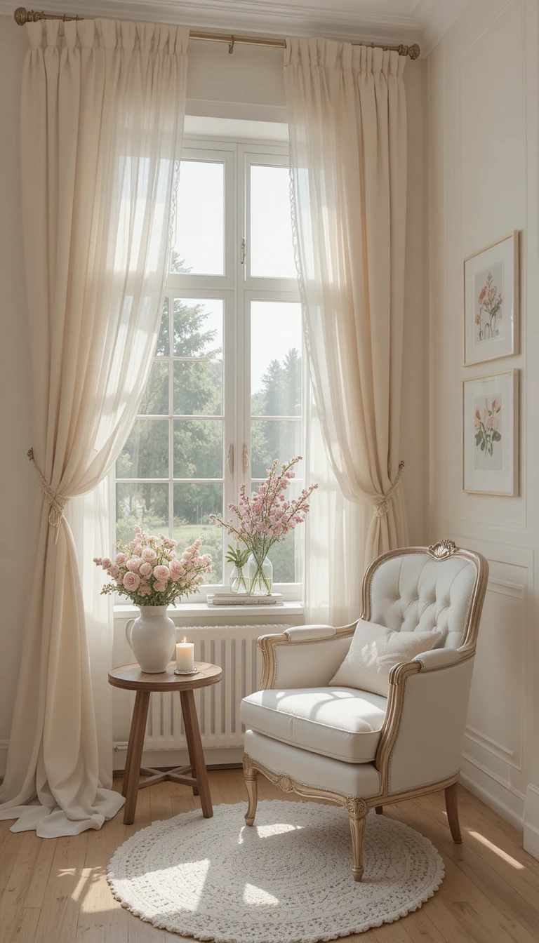 Cozy armchair corner with roses by a bright window