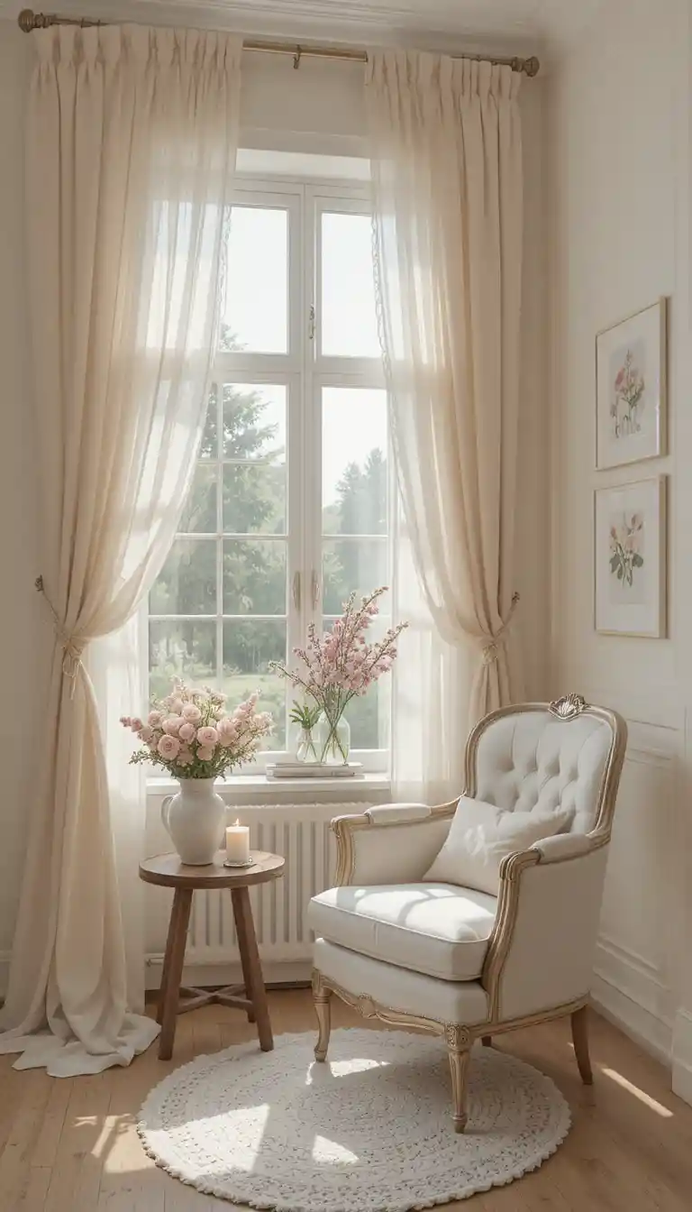 Cozy armchair corner with roses by a bright window