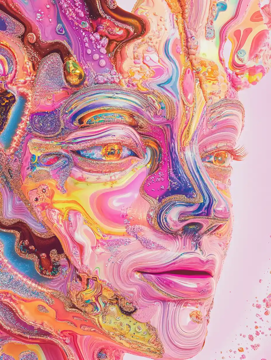 Verspielte metallische Fee in leuchtenden psychedelischen Pastellfarben