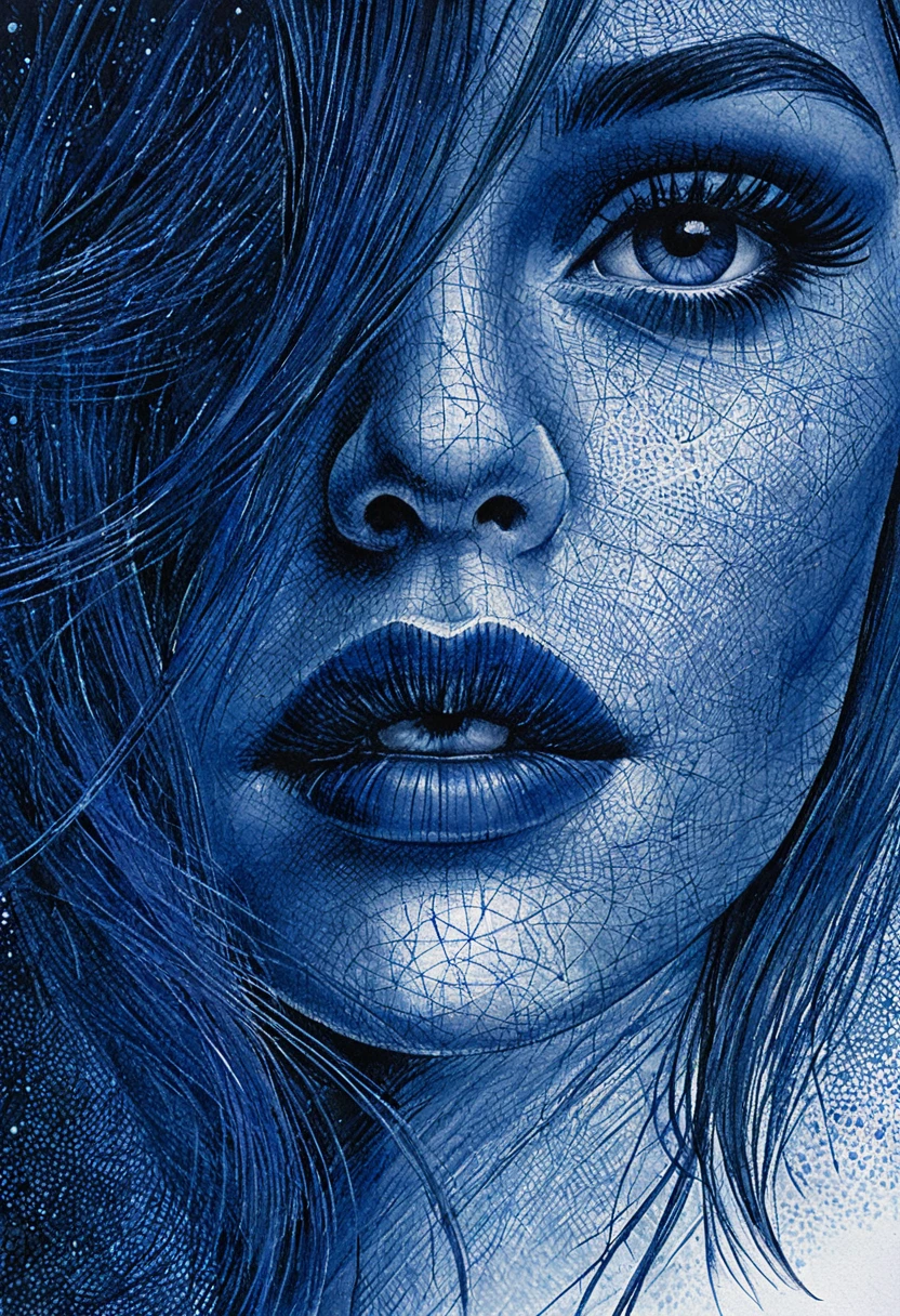 Colored pencil close up of a woman with striking blue eye