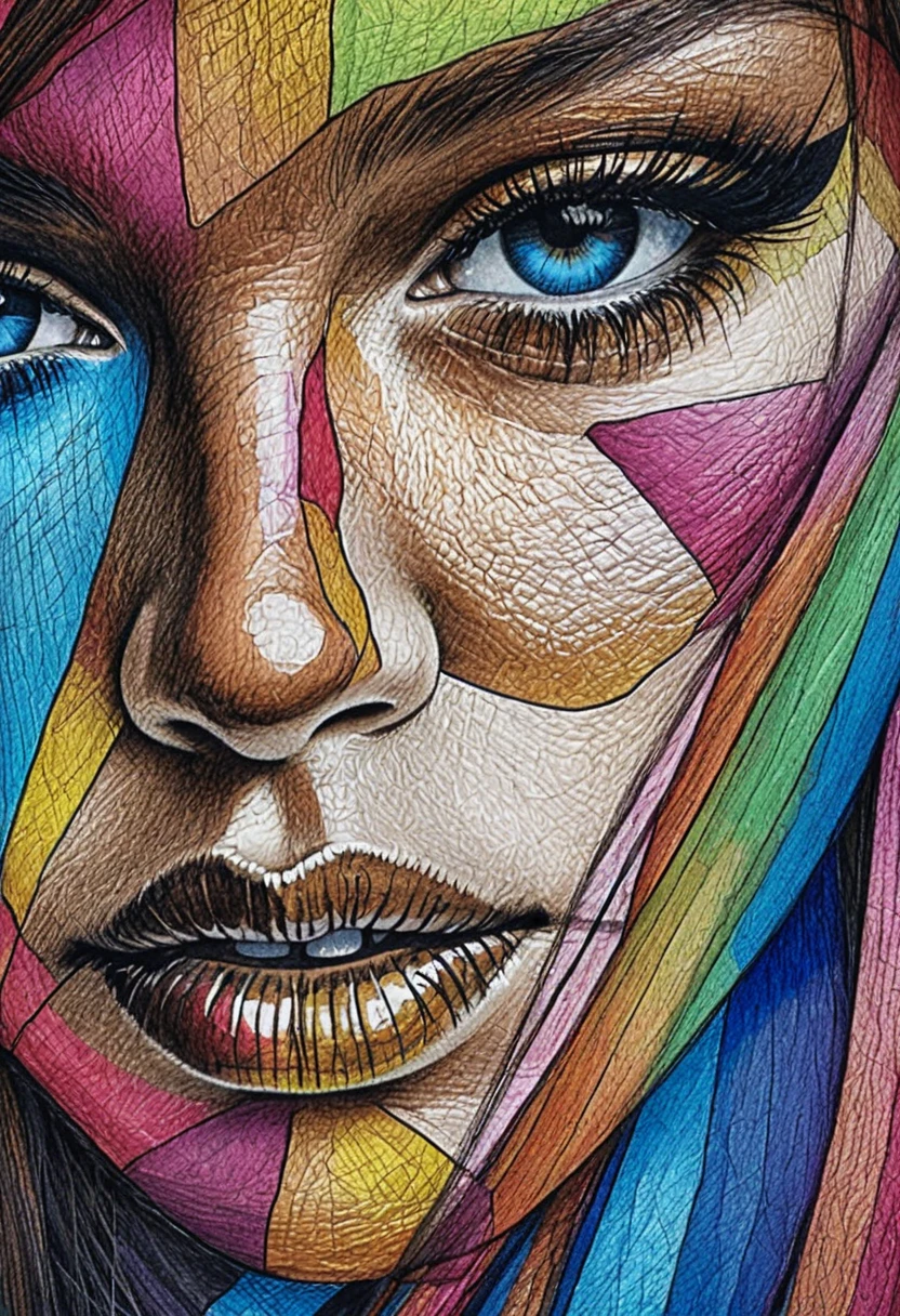 Close up drawing of a woman with vivid blue eye