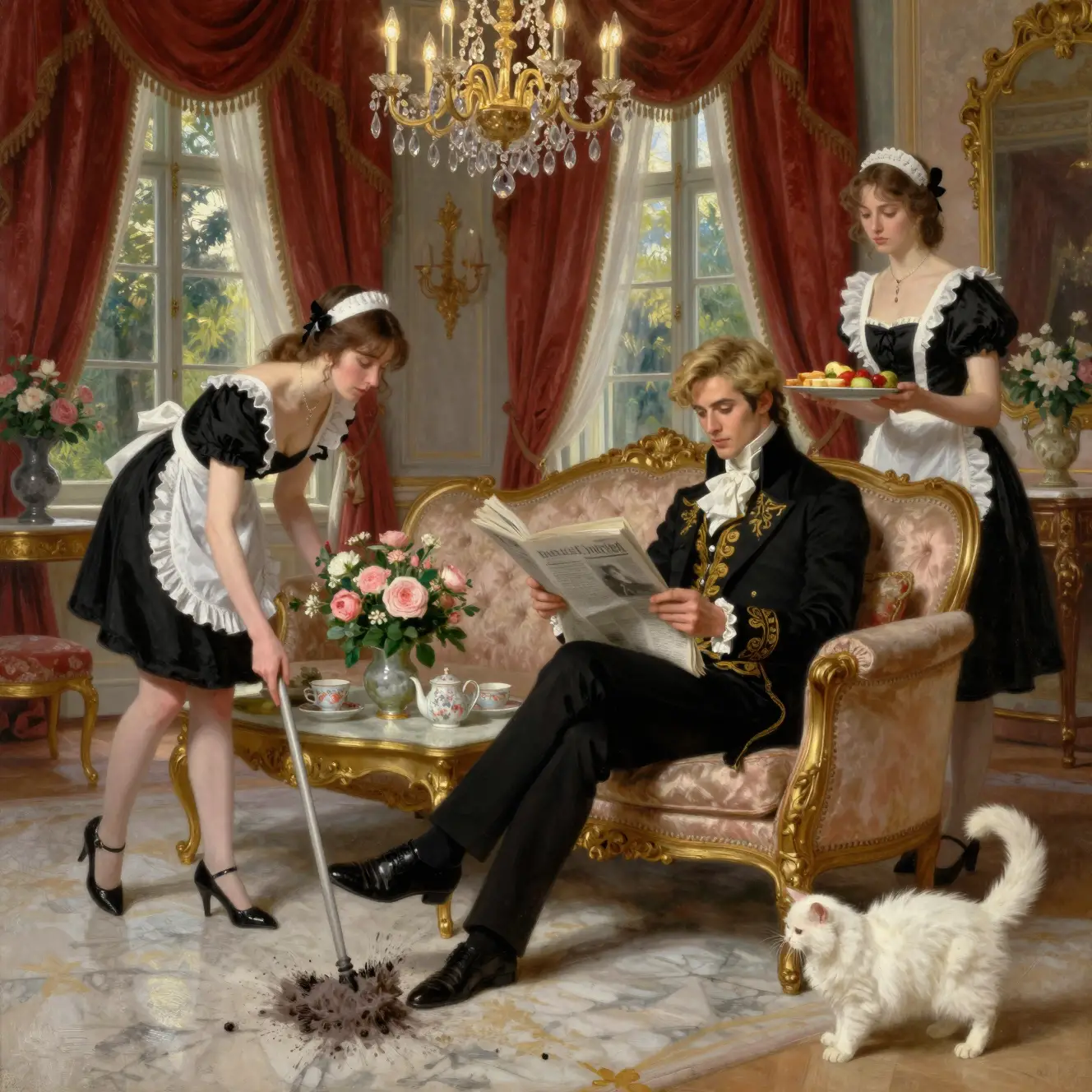 Melancholic maids serving a refined young prince
