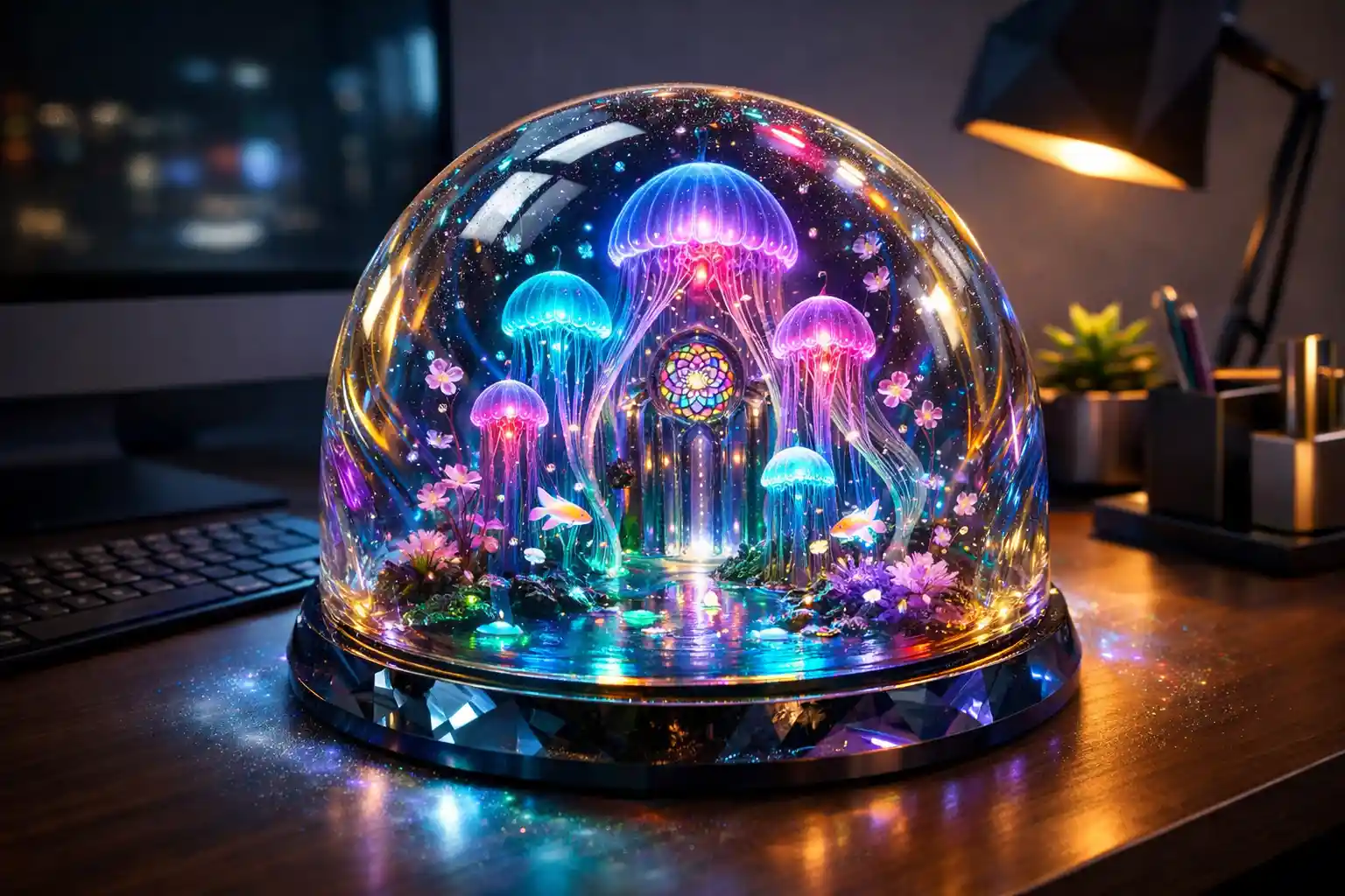 Crystal Dome Portal On A Modern Minimalist Office Desk