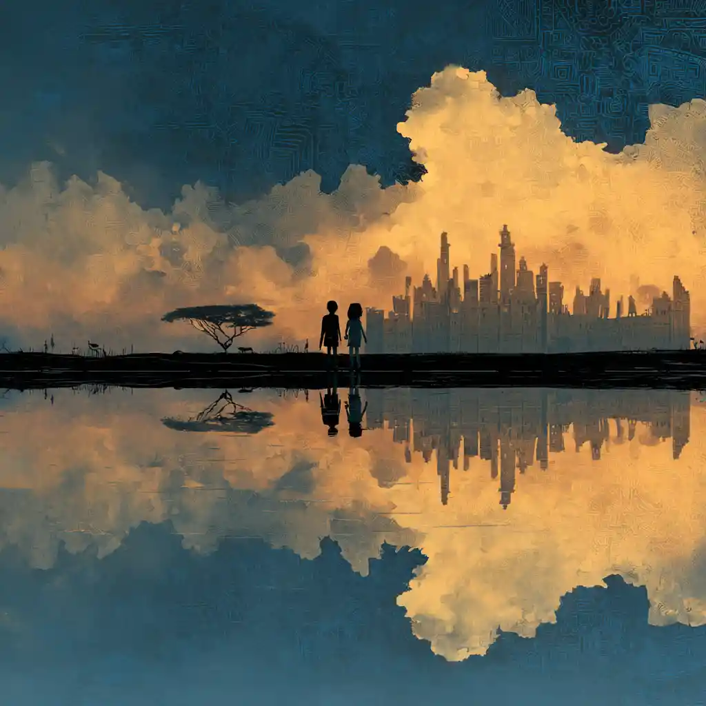 Catedral surreal de nubes que se eleva sobre un paisaje juguetón