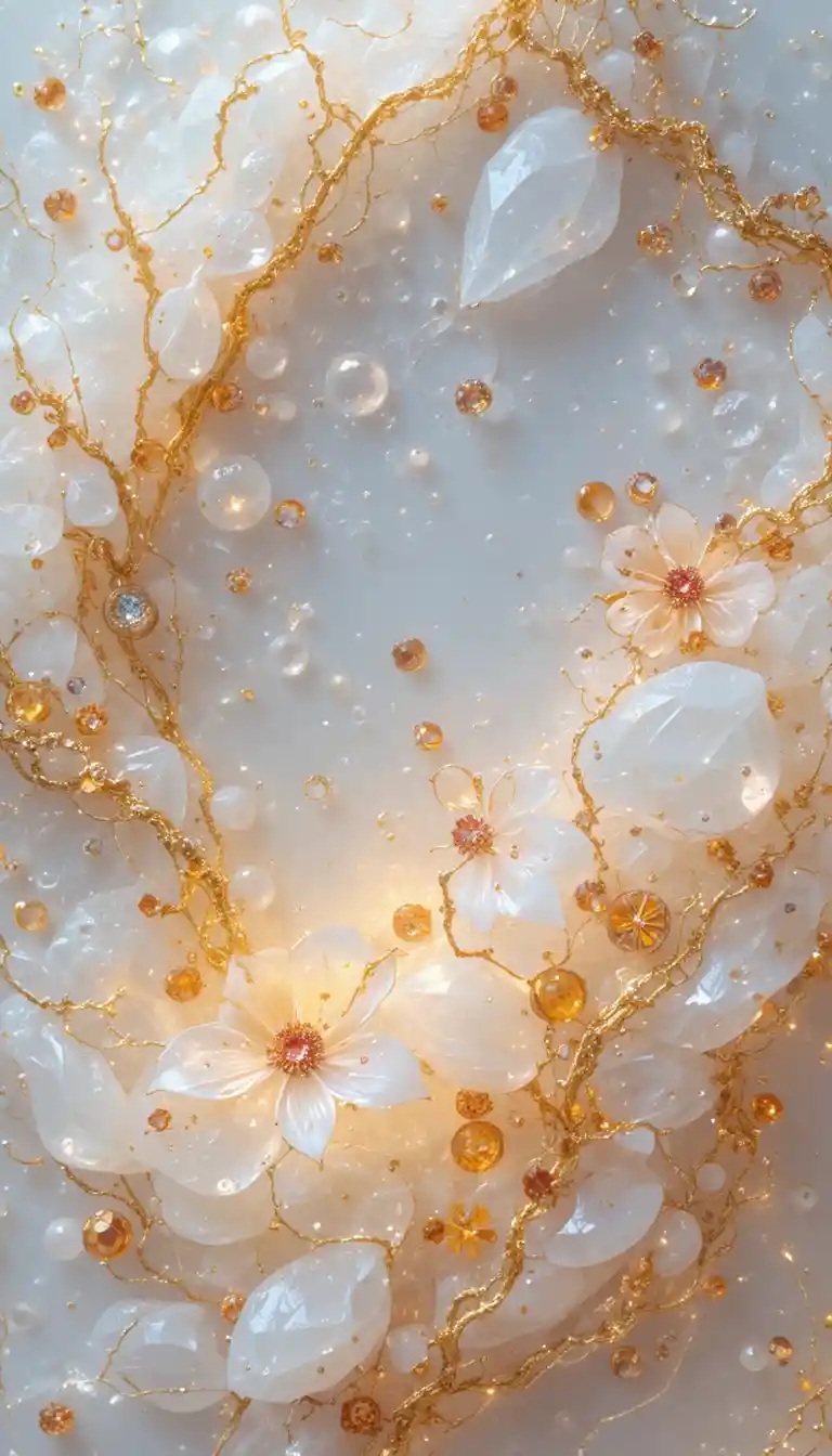 Dentelle de cristal aux pierres précieuses étincelantes et aux gouttes lumineuses