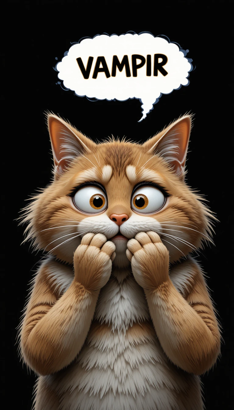 Chat cartoon tout doux terrifié par un minuscule moustique vampire