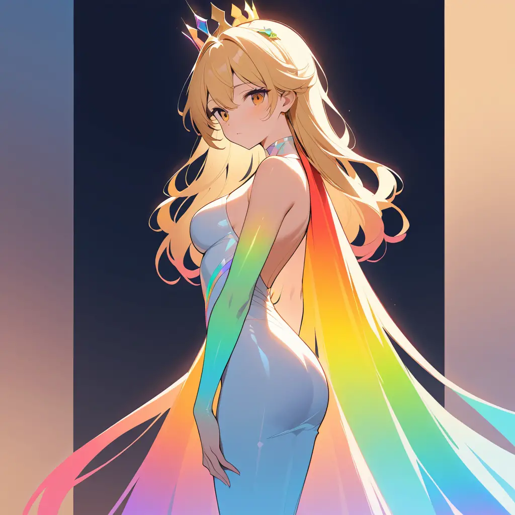 Angel rainbow woman glowing in cinematic backlight