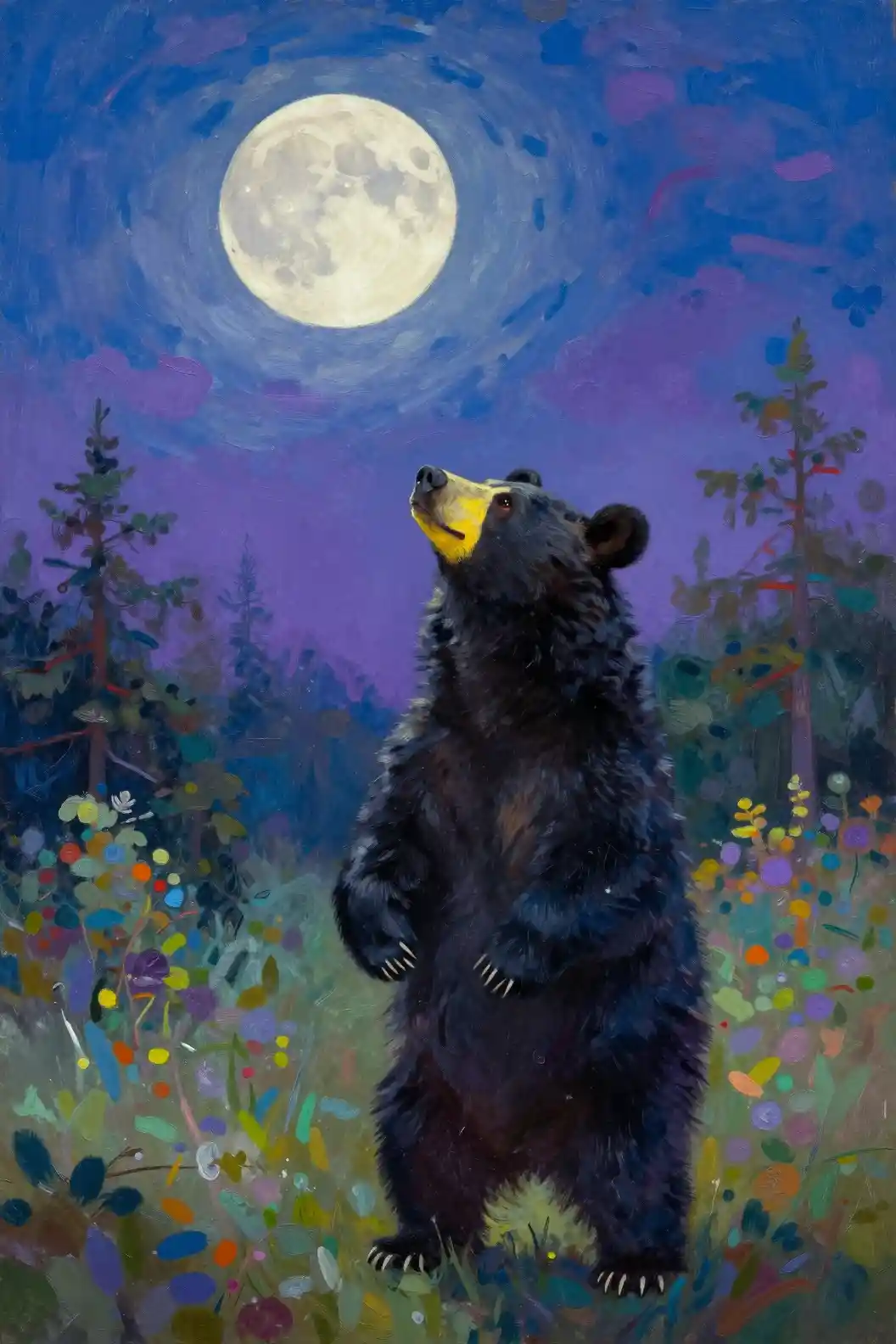Schwarzbär unter einem leuchtenden Vollmond