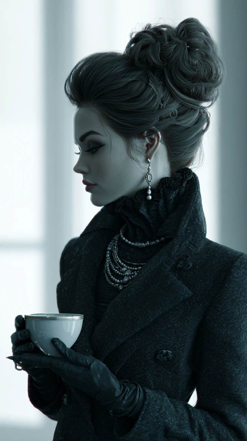 Stylish woman with coffee in elegant winter fashion