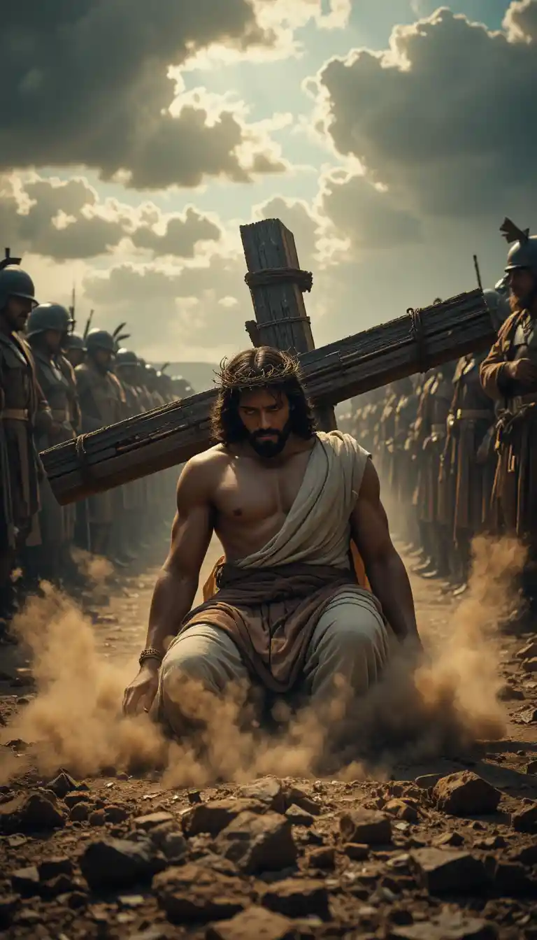 Jesús cae bajo la cruz en el camino al Calvario