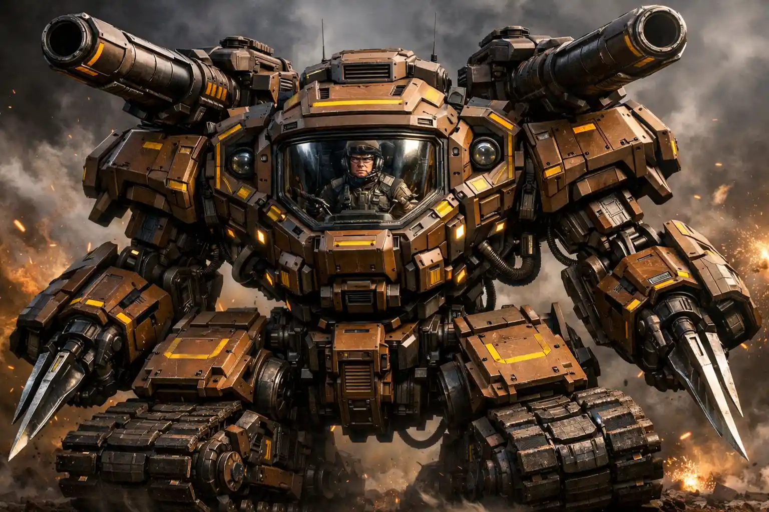 Mech Pesantemente Corazzato con Cannoni e Cockpit del Pilota Visibile