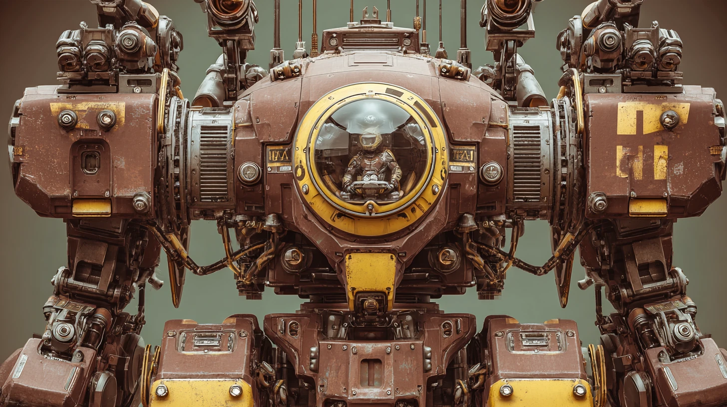 Mecha Pesadamente Blindado com Canhões e Piloto Visível