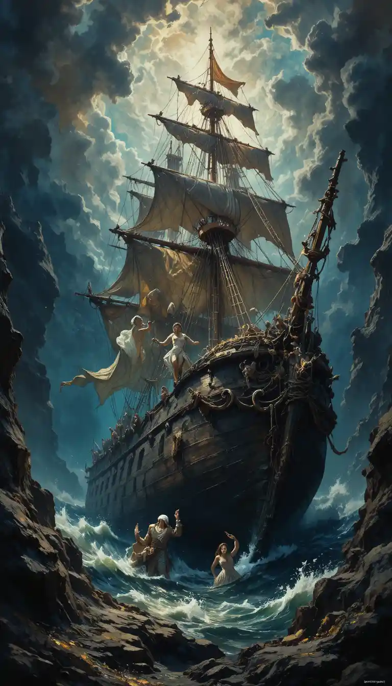 Versunkenes Piratenschiff auf dem schattigen Meeresgrund
