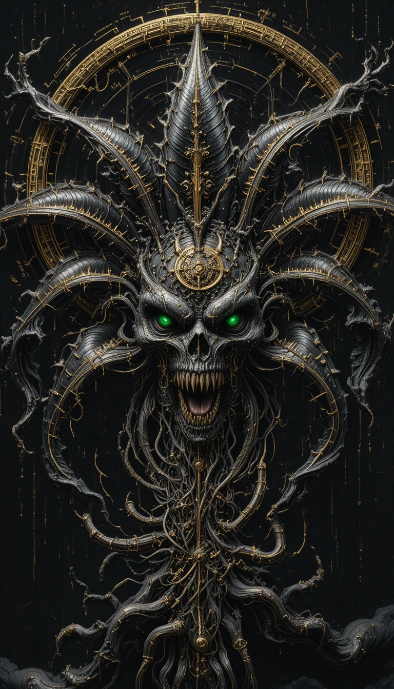 Monstre cosmique sombre aux yeux verts et aux étincelles électriques