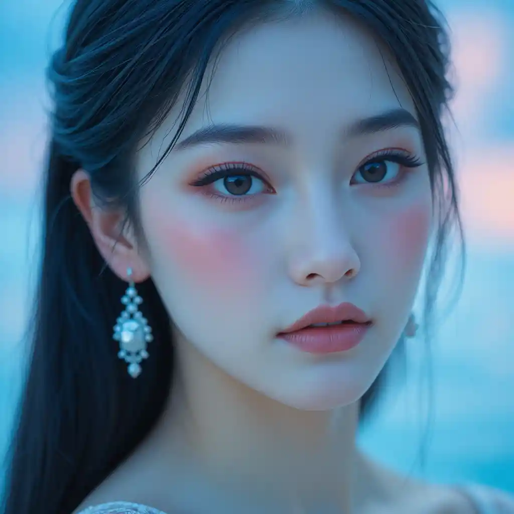Blue eyed east asian girl in soft fantasy portrait