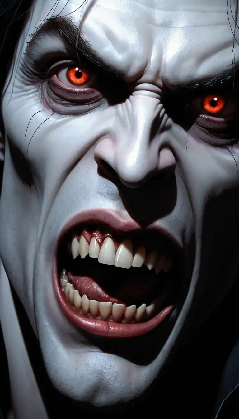 Extreme close up portrait of a fanged gothic vampire
