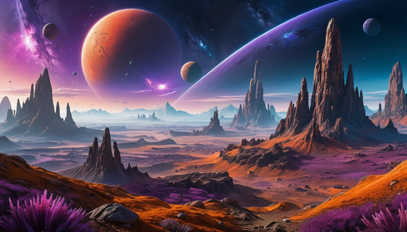 Paisagem Panorâmica de Planeta Alienígena sob Dois Sóis