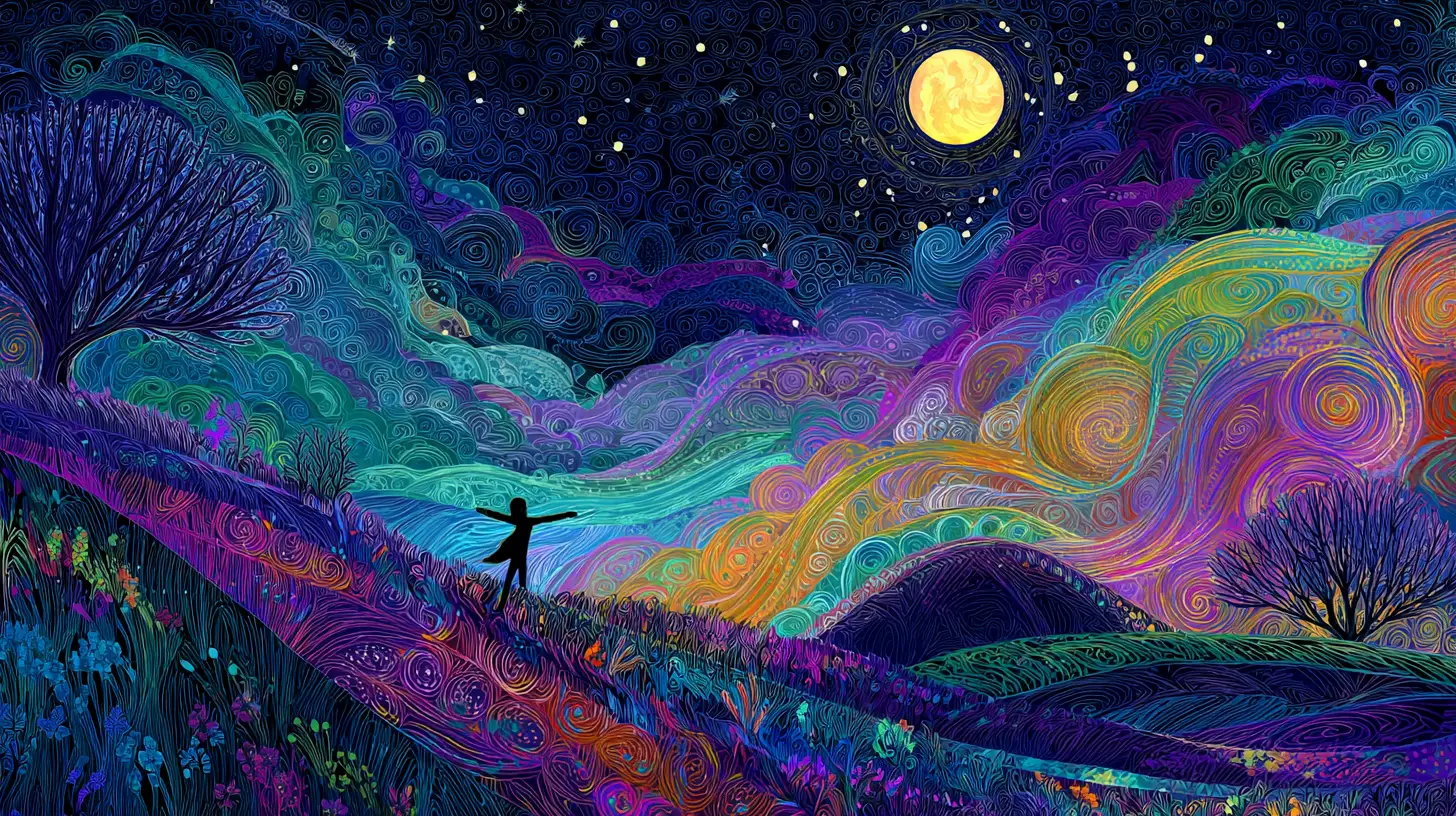 夢幻色彩星空下的孤獨舞者