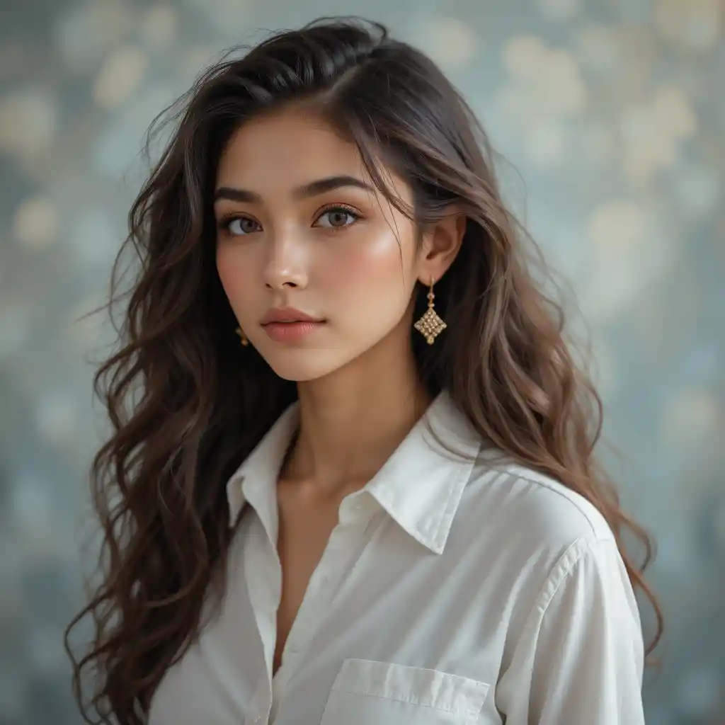 Young woman in soft light portrait with curly hair