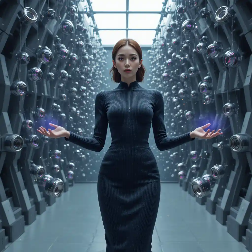 음향 실험실의 생체 발광 기술을 지닌 한국 여성
