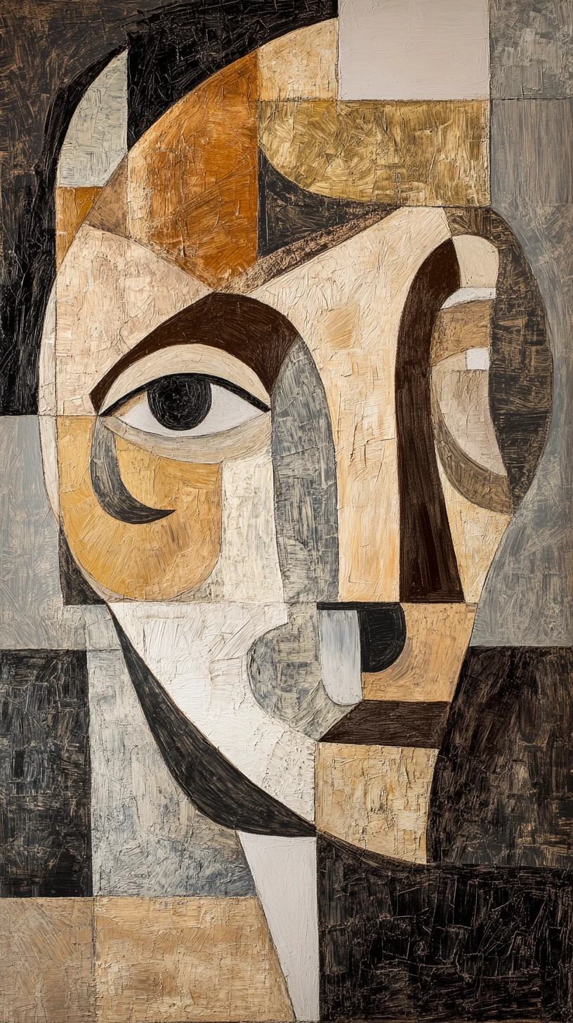 Fusion cubiste surréaliste de deux visages sereins semblables à la pierre