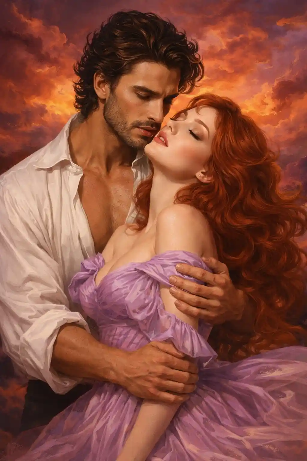Couple romantique s’enlaçant comme sur la couverture d’un roman classique