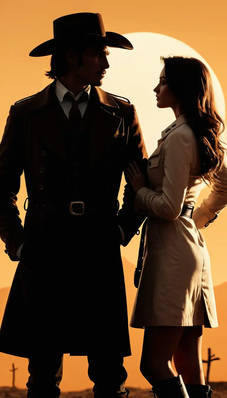 Romantic wild west couple portrait at night
