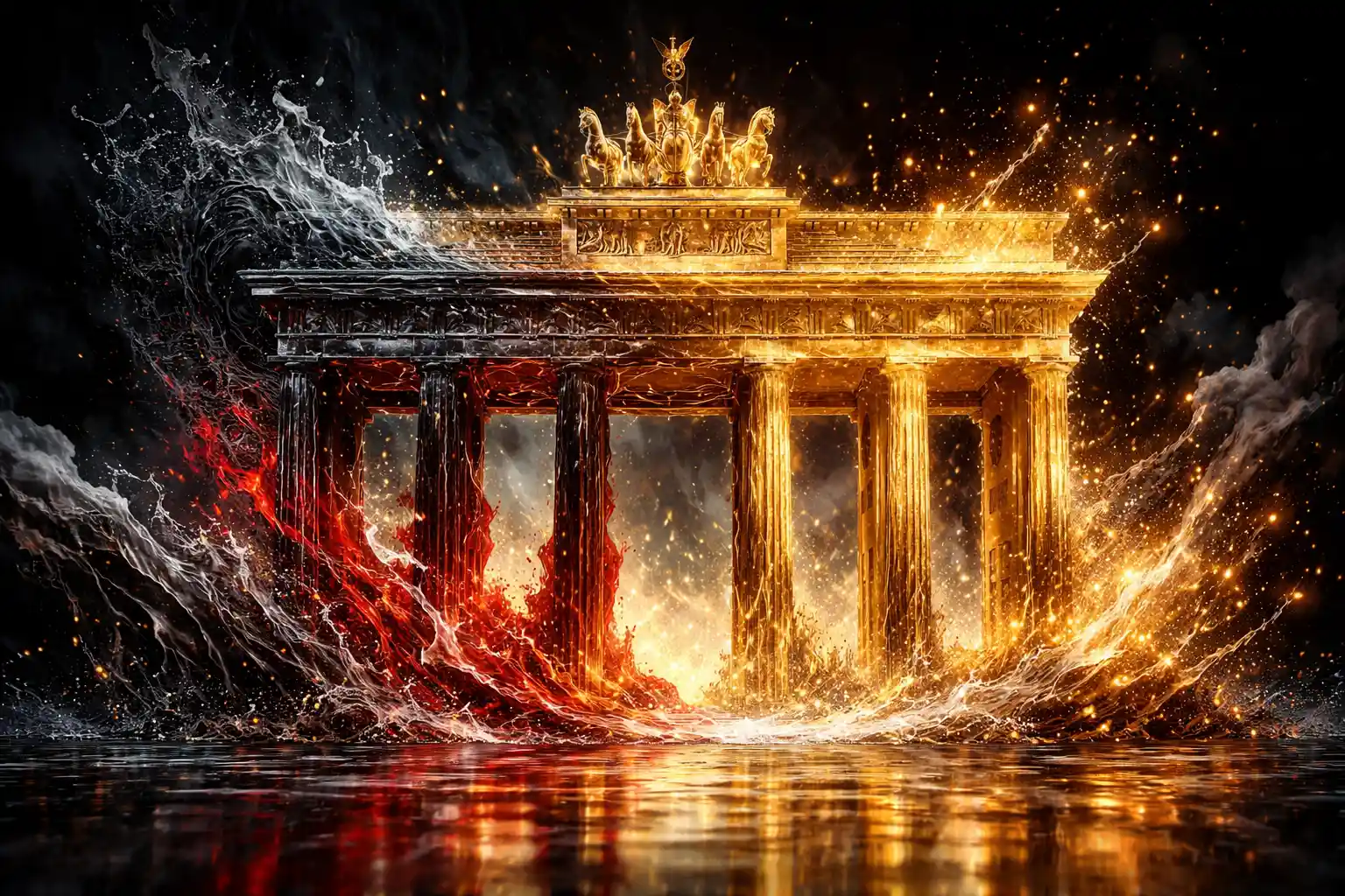 Brandenburg Gate Emerging From Swirling Colored Steam