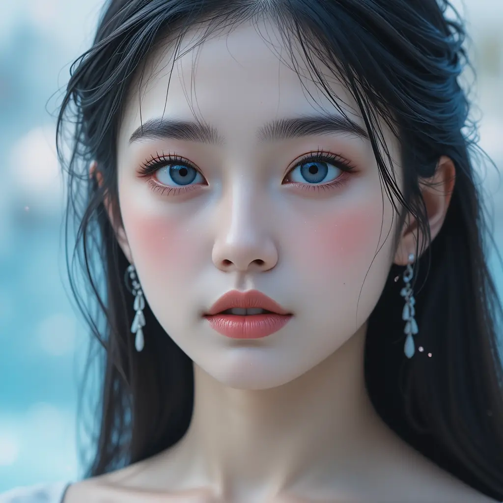 透明感のある青い瞳の少女ポートレート｜柔らかく夢幻的な色彩