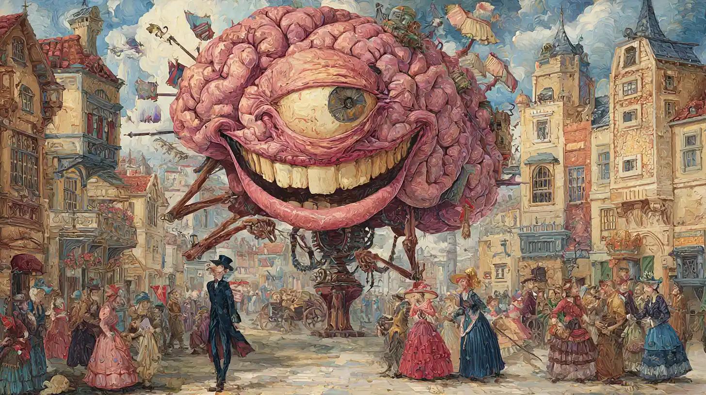 Renaissance scene of a walking brain gentleman tipping his hat