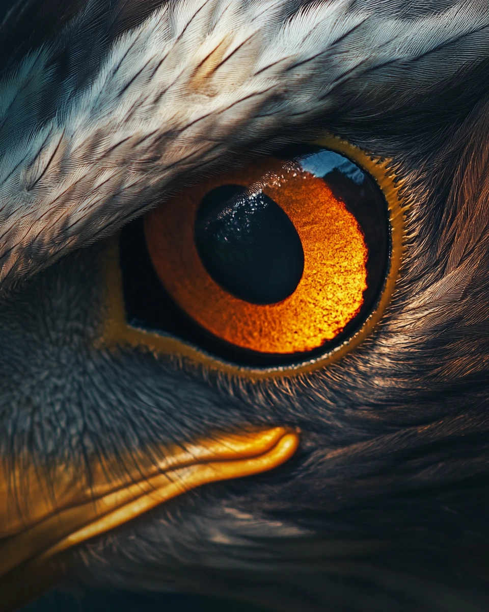 Primerísimo primer plano intenso de un ojo de águila en foco perfecto