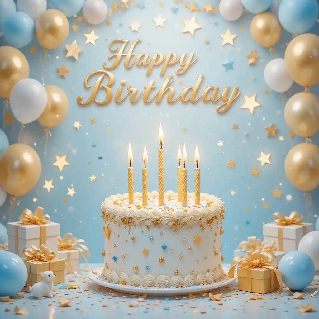 Cute pastel birthday scene with cake and balloons