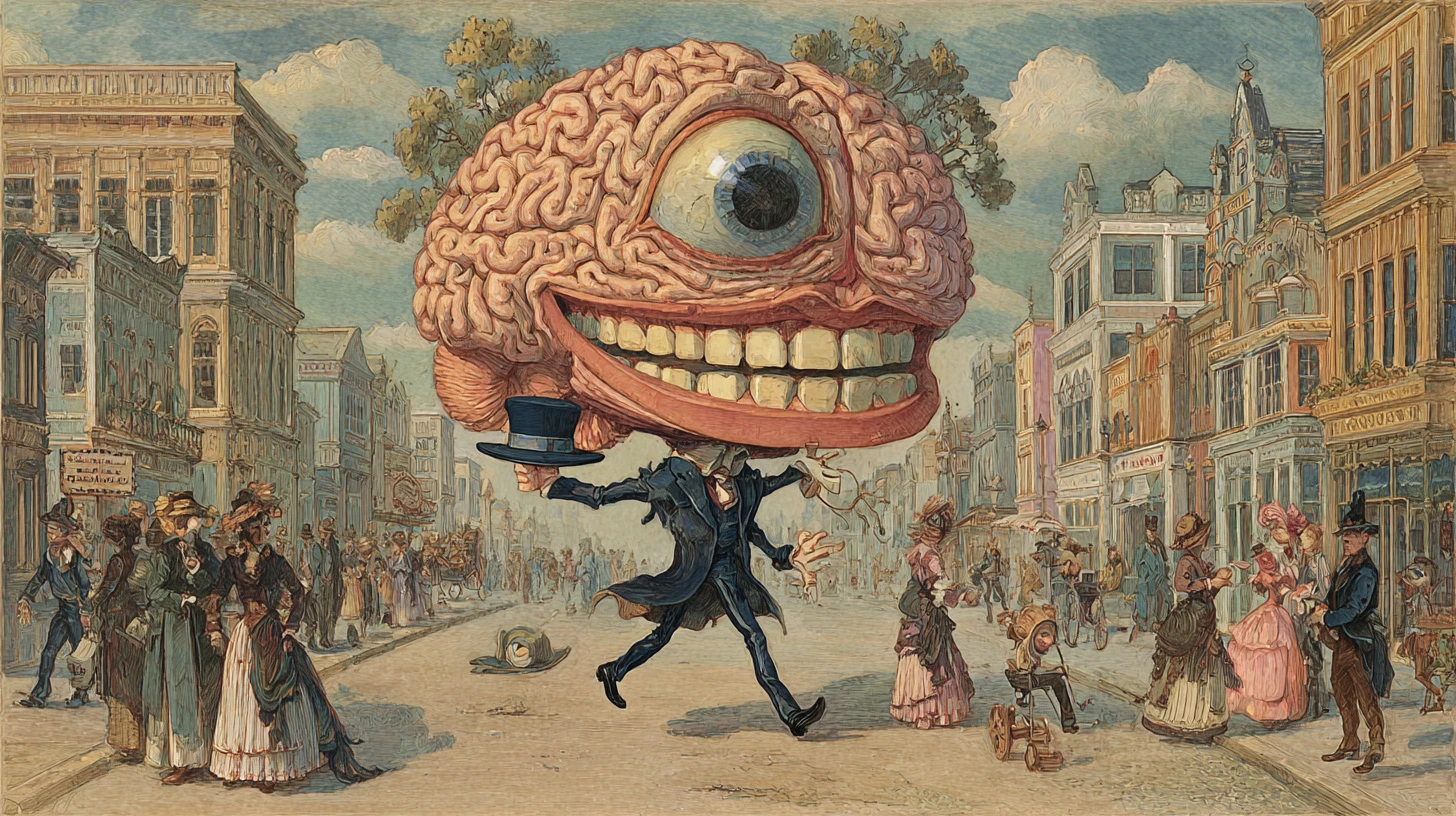 Whimsical Brain Gentleman Tipping His Hat On City Street