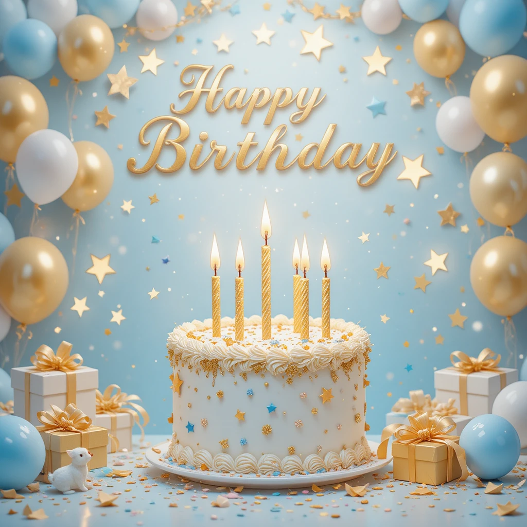 Dolce scena di compleanno pastello con torta e palloncini